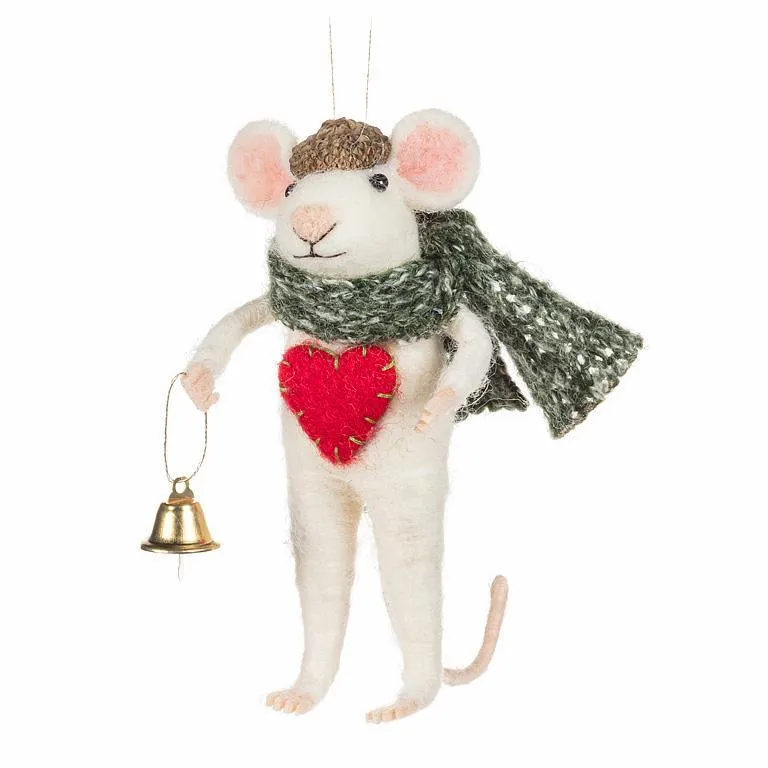 Winter Mouse with Heart & Bell felt Ornament