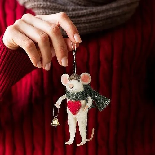 Winter Mouse with Heart & Bell felt Ornament