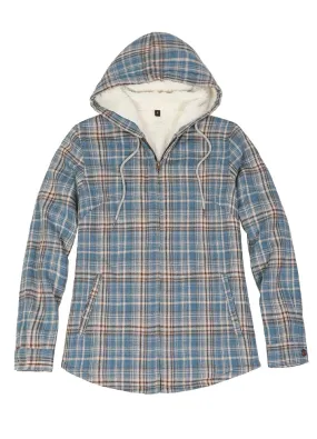 Women's Sherpa-Lined Flannel Jacket Full Zip Up Hooded Plaid Shirt