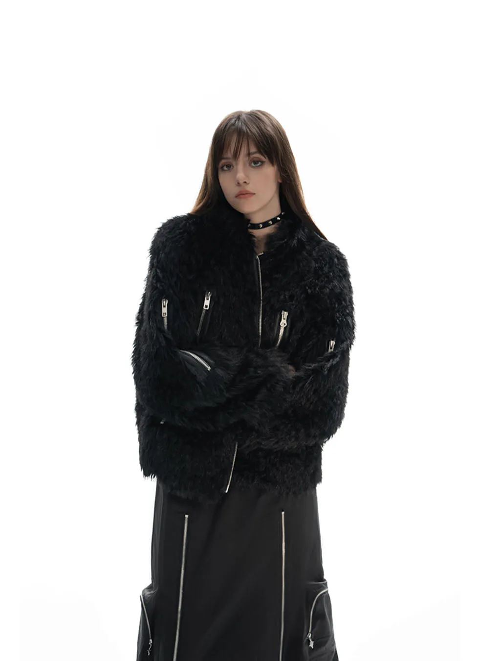 Zippered alpaca wool coat