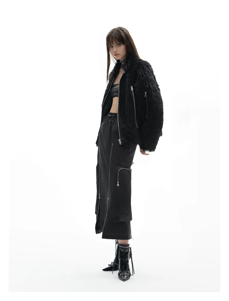 Zippered alpaca wool coat