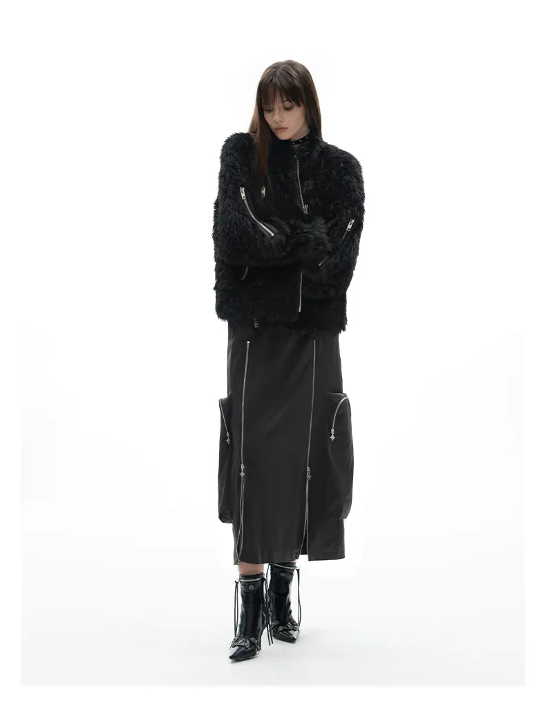 Zippered alpaca wool coat